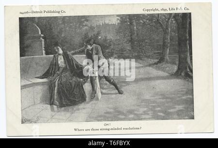 Detroit Publishing Company cartolina vintage riproduzione dell'uomo corteggia la donna, vita cartoon, Detroit, Michigan, 1897. Dalla Biblioteca Pubblica di New York. () Foto Stock