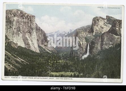 Detroit Publishing Company cartolina vintage della valle di Yosemite dall'artista del punto, Yosemite Valley, California, 1914. Dalla Biblioteca Pubblica di New York. () Foto Stock