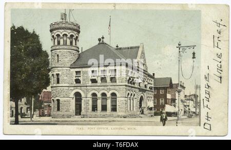 Detroit Publishing Company vintage cartolina di un ufficio postale in Lansing, Michigan, 1914. Dalla Biblioteca Pubblica di New York. () Foto Stock