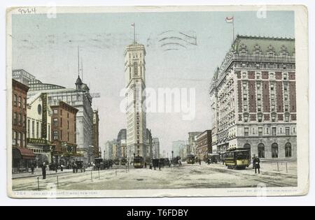 Detroit Publishing Company vintage cartolina di Longacre Square ora noto come Times Square, New York New York, 1914. Dalla Biblioteca Pubblica di New York. () Foto Stock