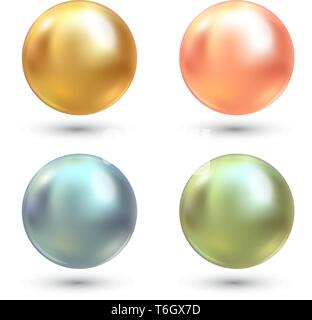 Realistica perle varicolored vector set. Perla Preziosa in forma di sfera. Pearl è di lusso pietra lucida illustrazione Illustrazione Vettoriale