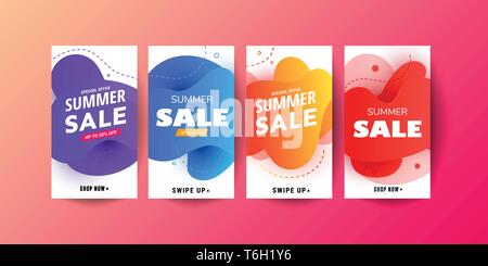 Storia moderna Promo mobile fluida Vendita banner. Vendita banner template design, grande vendita offerte speciali set Illustrazione Vettoriale
