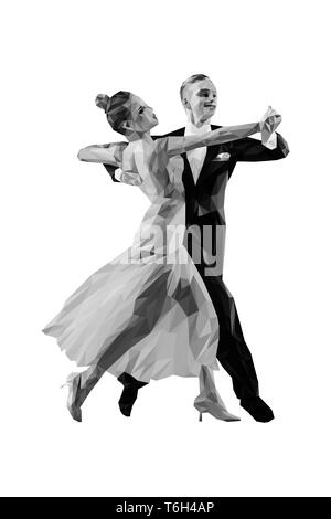Coppia di ballerini ballo poligonale tonalità di grigio Foto Stock