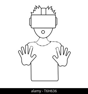 Ragazzo con occhiali vr contorno. Illustrazione di stock Illustrazione Vettoriale