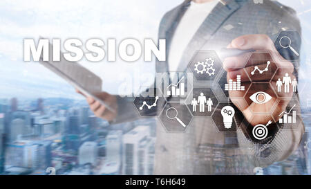 Missione il concetto di business. Finanziaria successo concetto grafico su schermo virtuale. Abstract background aziendale Foto Stock