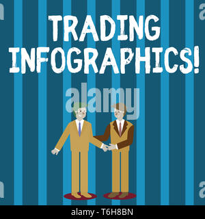 Parola di scrittura di testo Infographics Trading. Business photo presentazione di rappresentazione visiva degli scambi di informazioni o dati due imprenditori in piedi, sorridente Foto Stock