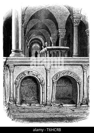 Tomba di Enrico I e Mathilde nella cripta del Castello di Quedlinburg Chiesa. Ha rivelato nel 1867, 1899 Foto Stock