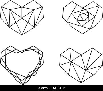 Cuore geometrica raccolta Shapes. Set di loghi di cuore nel vettore. Cuore simbolo del logo e icone il giorno di San Valentino Illustrazione Vettoriale