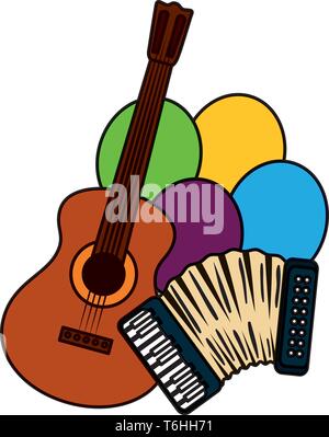 La fisarmonica con la chitarra e palloncini elio Illustrazione Vettoriale