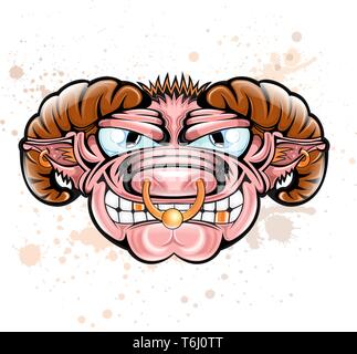 Cartoon bull pecore ram testa di carattere Illustrazione Vettoriale