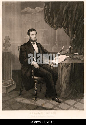 Abraham Lincoln, Presidente degli Stati Uniti di firmare il Proclama di emancipazione il 1 gennaio 1863 Foto Stock