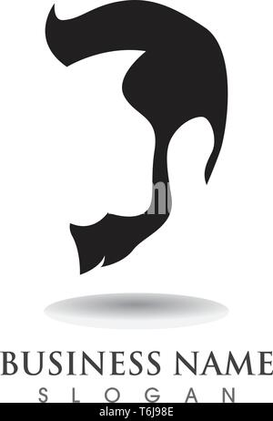 Barba maschile capelli neri e logo geek e simboli Illustrazione Vettoriale