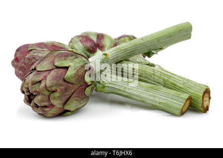 Carciofi freschi isolati su sfondo bianco. Studio shot Foto Stock