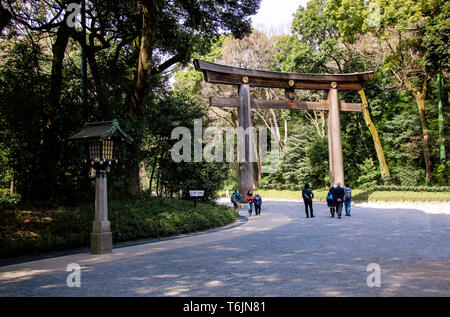 TOKYO, Giappone - 25 Marzo 2019: ingresso a Meiji-jingu tempio nel centro di Tokyo, Giappone. Foto Stock