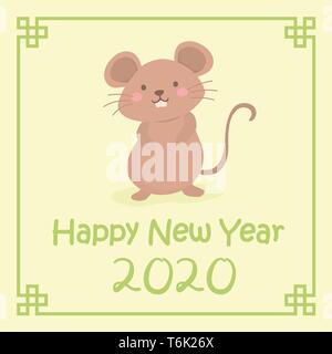 Il Capodanno cinese 2020 cute di topo di ratto carattere dello zodiaco illustrazione vettoriale Cartoon biglietto di auguri Illustrazione Vettoriale