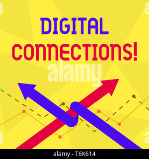 Testo della scrittura connessioni digitali. Foto concettuale il modo online per esplorare e costruire relazioni di due frecce dove si è intrecciata per l'ot Foto Stock