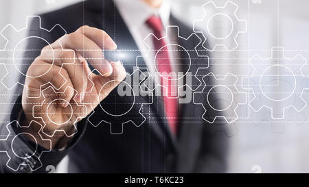 Meccanismo di ingranaggi, la trasformazione digitale, integrazione dei dati e la tecnologia digitale concept Foto Stock