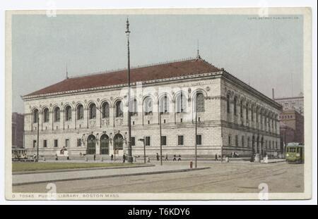 Detroit Publishing Company vintage cartolina di una biblioteca pubblica di Boston, Massachusetts, 1914. Dalla Biblioteca Pubblica di New York. () Foto Stock