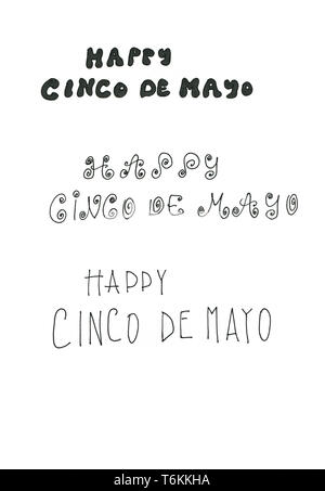 Tre Cinco de Mayo handlettered tipi Foto Stock