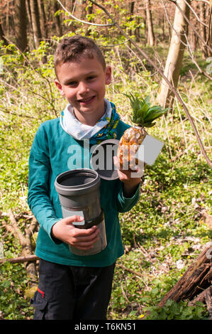 Ragazzo trovato una ben cache nascoste in un tubo con ananas Foto Stock