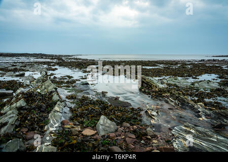 Formazioni di roccia esposta a bassa marea Foto Stock