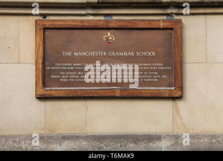 La Manchester Grammar School la placca Foto Stock