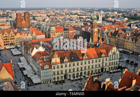 Wroclaw Piazza del Mercato, Vista panoramica, Polonia Foto Stock