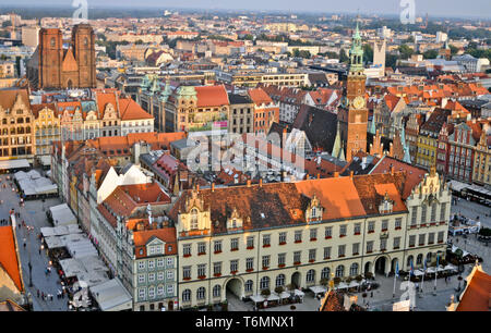 Wroclaw Piazza del Mercato, Vista panoramica, Polonia Foto Stock