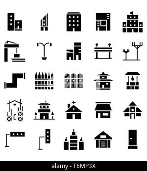 Set di edilizia e immobili city illustrazione vettoriale Icona o simbolo. Corsa modificabile e colore Illustrazione Vettoriale
