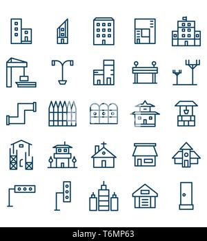 Set di edilizia e immobili city illustrazione vettoriale Icona o simbolo. Corsa modificabile e colore Illustrazione Vettoriale
