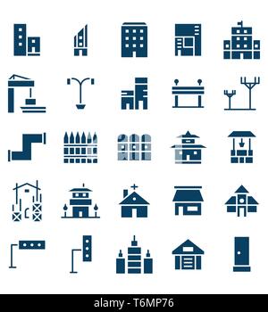 Set di edilizia e immobili city illustrazione vettoriale Icona o simbolo. Corsa modificabile e colore Illustrazione Vettoriale