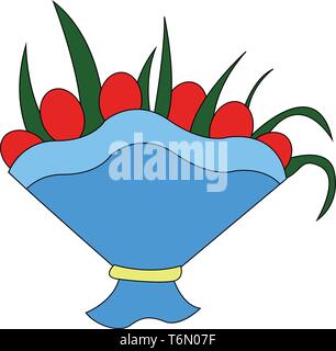 Un colore blu bouquet di fiori con fiori di colore rosso e verde vettore lascia il colore di disegno o illustrazione Illustrazione Vettoriale