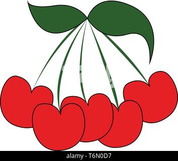 Un mazzetto di ciliegie dolci che sono freschi e di colore rosso del vettore di disegno a colori o illustrazione Illustrazione Vettoriale