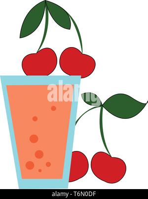 Un bicchiere di preparata di fresco e succo di ciliegia che è di colore rosso del vettore di disegno a colori o illustrazione Illustrazione Vettoriale