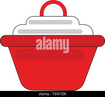 Clipart di un rosso-colorato non-stick pentola dotata di coperchio bianco arredate con un loop si appoggia sulla superficie del vettore di disegno a colori o illustratio Illustrazione Vettoriale