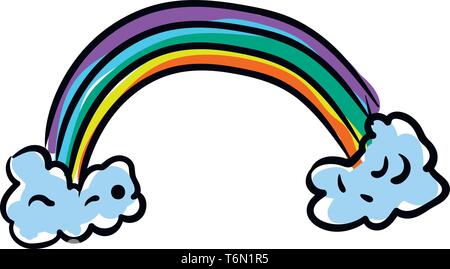 Clipart di un arco di colori rosso arancio giallo verde blu indaco e viola visibili nel cielo del vettore di disegno a colori o illustrazione Illustrazione Vettoriale