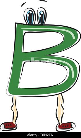Una colorata di verde una creatura in ordine alfabetico o figurine che rappresentano l'alfabeto B ha due occhi ed è nella sua elegante red shoes con accattivanti v Illustrazione Vettoriale