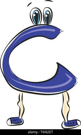 Un colorato di blu una creatura in ordine alfabetico o figurine che rappresentano l'alfabeto C ha due occhi ed è nella sua elegante scarpe blu con accattivanti v Illustrazione Vettoriale