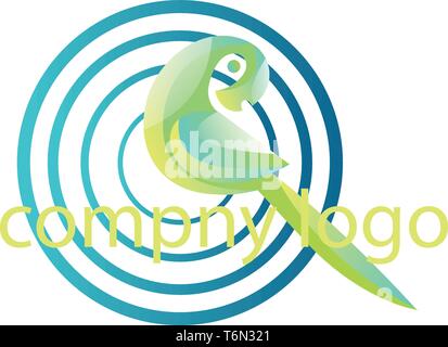 Pappagallo verde e blu cerchi vettore illustrazione del logo su sfondo bianco Illustrazione Vettoriale