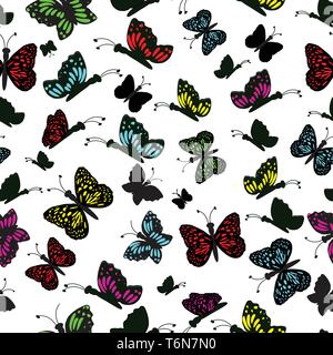 Rainbow farfalle seamless pattern sfondo. Illustrazione Vettoriale