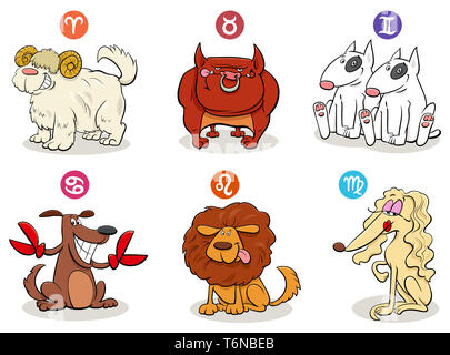 Oroscopo segni zodiacali con set di caratteri di cane Foto Stock