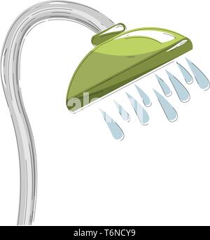 Un simpatico e smart box doccia in colore verde con acqua versando dal vettore che il colore di disegno o illustrazione Illustrazione Vettoriale