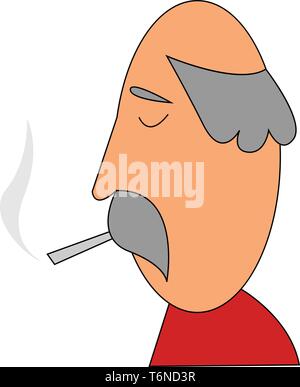 Un Oldman con i capelli bianchi che è il vettore di fumare il colore di disegno o illustrazione Illustrazione Vettoriale