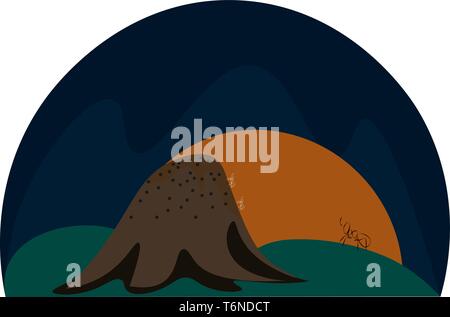 Un paesaggio di un Rising Sun e un formicaio sotto forma di un tumulo costruito dal vettore di formiche il colore di disegno o illustrazione Illustrazione Vettoriale