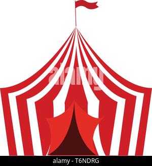 Un elegante colore rosso tenda del circo con una bandiera issata in corrispondenza della sua parte superiore dove i vari spettacoli di intrattenimento sono eseguite e apprezzato da persone di tutte le età v Illustrazione Vettoriale