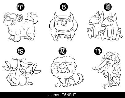 Bianco e nero oroscopo segni zodiacali con i cani Foto Stock