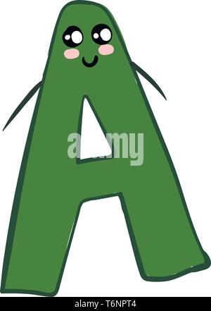 Una colorata di verde una creatura in ordine alfabetico o figurine che rappresentano l'alfabeto una con due occhi blu ha un sorriso chiusa ruotando fino alla guancia vettore c Illustrazione Vettoriale