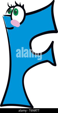 Un colorato di blu una creatura in ordine alfabetico o figurine che rappresentano l'alfabeto F con due occhi blu ha un sorriso chiusa ruotando fino alla guancia vettore di co Illustrazione Vettoriale