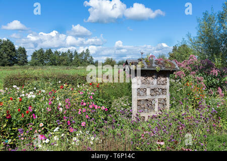 Dutch national park con insetti hotel in un colorato giardino Foto Stock