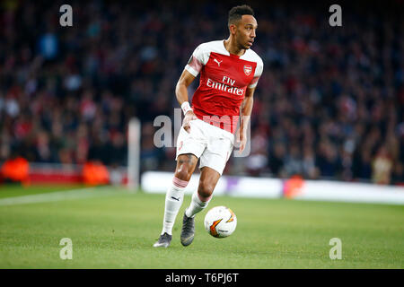 Londra, Regno Unito. 02 Maggio, 2019 Pierre-Emerick Aubameyang di Arsenal durante UEFA Europa League semi-finale 1 Gamba tra Arsenal e Valencia all'Emirates Stadium , Londra, Regno Unito il 02 maggio 2019. Azione di Credito Foto Sport Foto Stock